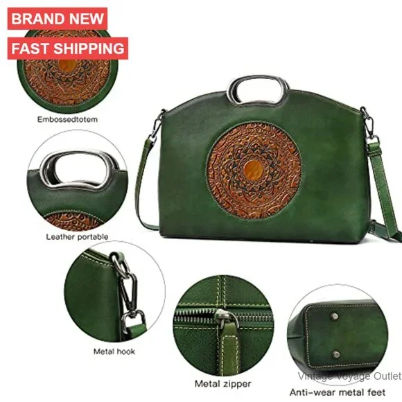 Genuine Leather Satchel Crossbody Bag Large Capacity Women's Handbag - Picture 5 of 7